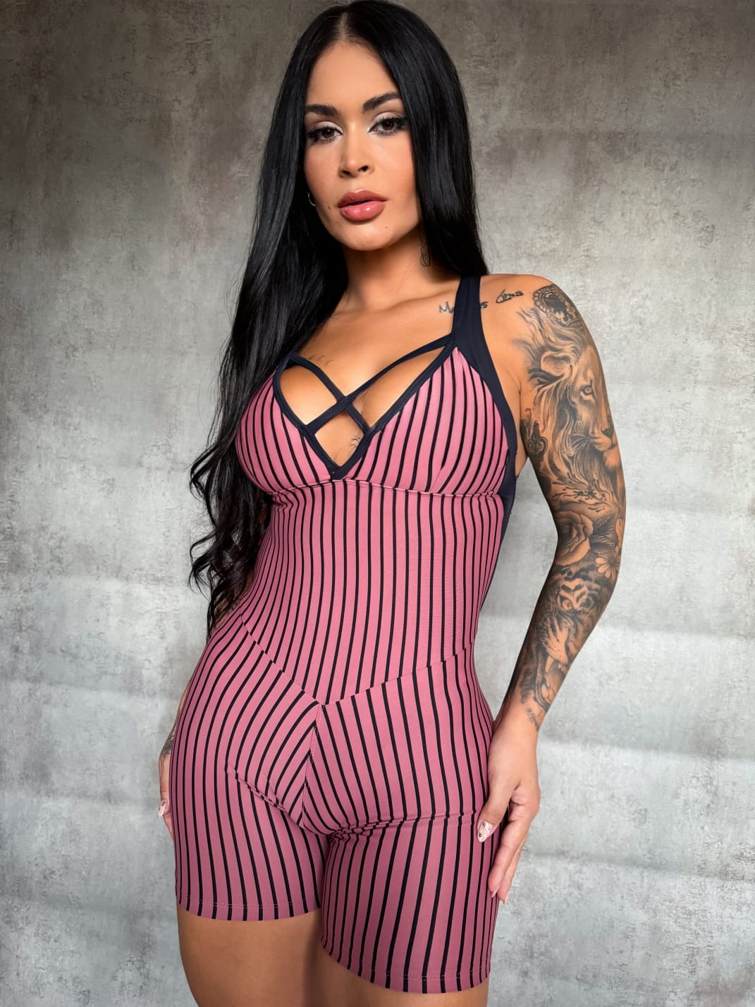 Macaquinho Poliamida Listrado Costas em X - Imagem 3