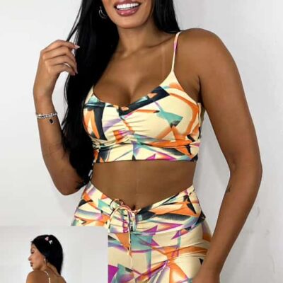 Conj de Short Estampado Cós Alto Empina Bumbum