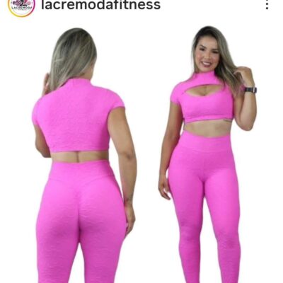 Conj Top Gola Alta e Legging Empina Bumbum Pink