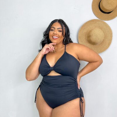Maiô Plus Size Preto com Regulagem Forrado