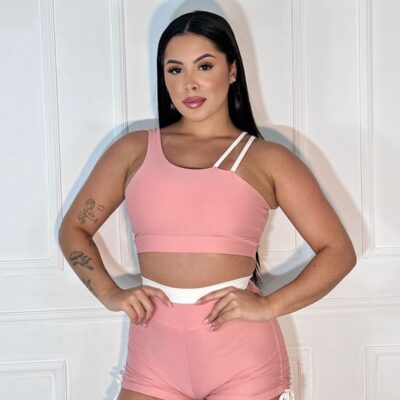 Conj de Short Rosê com Branco Glow Detalhado